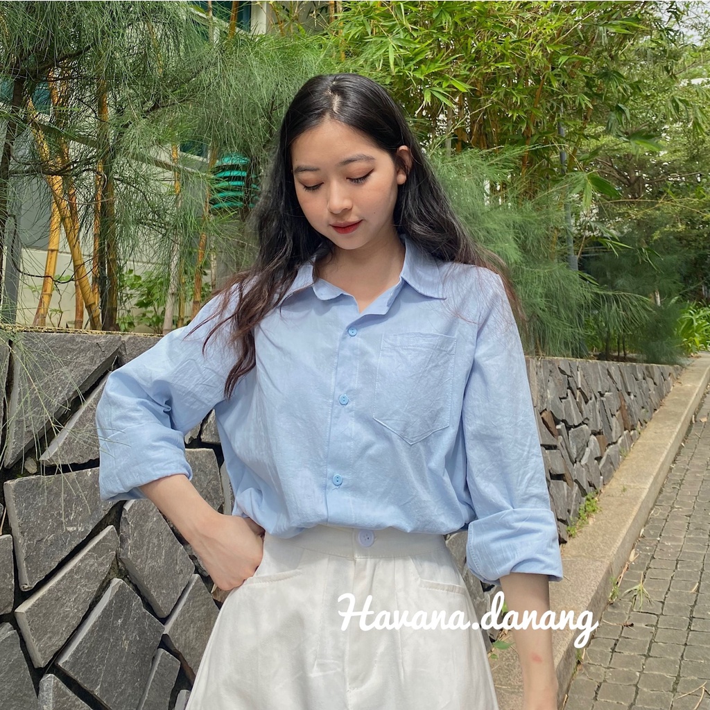 Áo sơ mi form rộng, áo sơ mi thô, chất thô hàn mềm mại