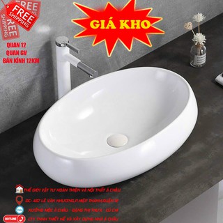 Chậu lavabo elip,bồn rửa mặt sứ màu trắng đặt bàn giá rẻ tại SHOWROOM Á CHÂU quận 12