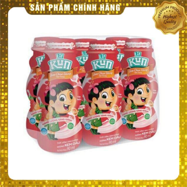 Sữa chua uống tiệt trùng kun hương cam/hương dâu lốc 6 hộp×90ml