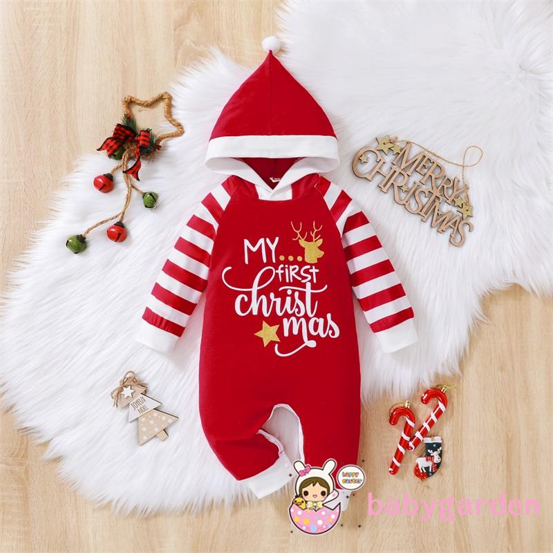 Áo Liền Quần Tay Dài Có Nón In Chữ Màu Sắc Tương Phản Dành Cho Bé 0-18 Tháng Tuổi