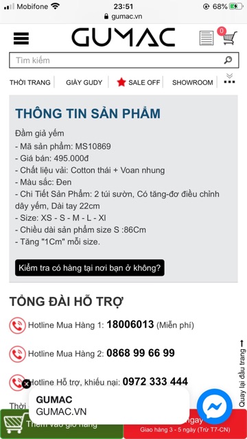 Xả lỗ váy -áo dài GUMAC size XS =>XL