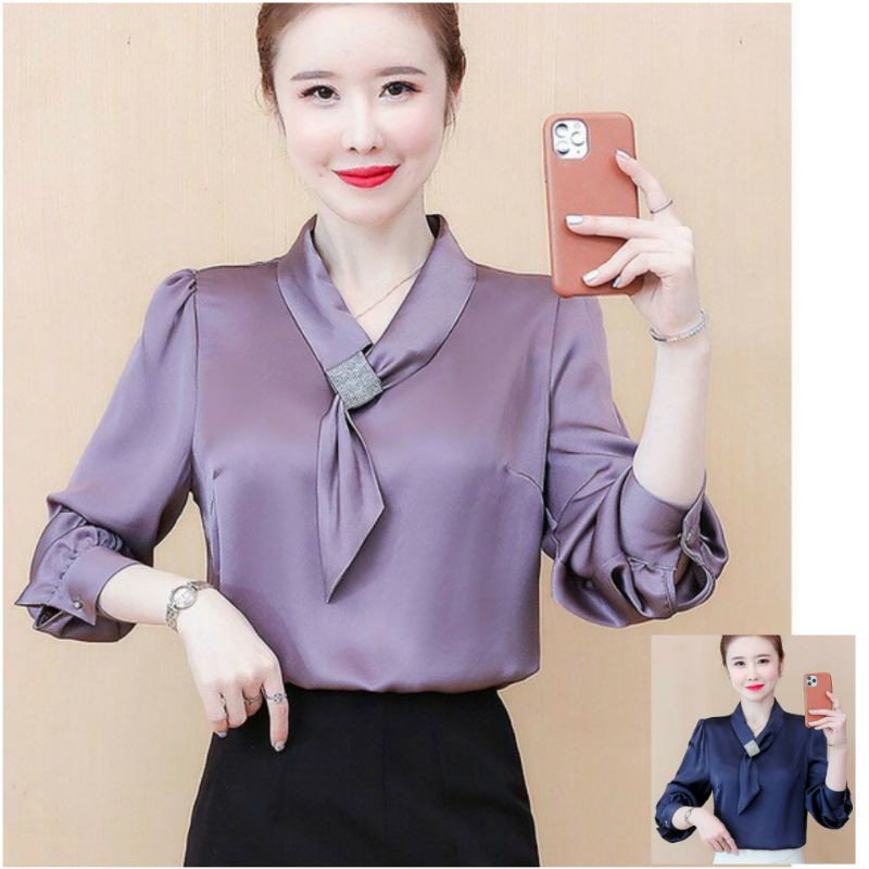 Hàng nhập - Áo sơ mi nữ thắt nơ cổ cách điệu, áo lụa kiểu công sở