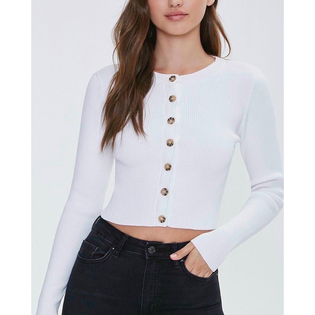 Áo croptop thun gân tay dài F21 VNXK