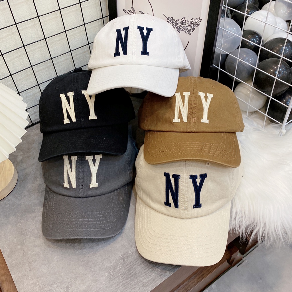 Mũ lưỡi trai NY mới, logo thêu nổi bật, chất liệu Kaki cotton 100%, sẵn 5 màu Đen - Nâu - Ghi - Be - Trắng y hình
