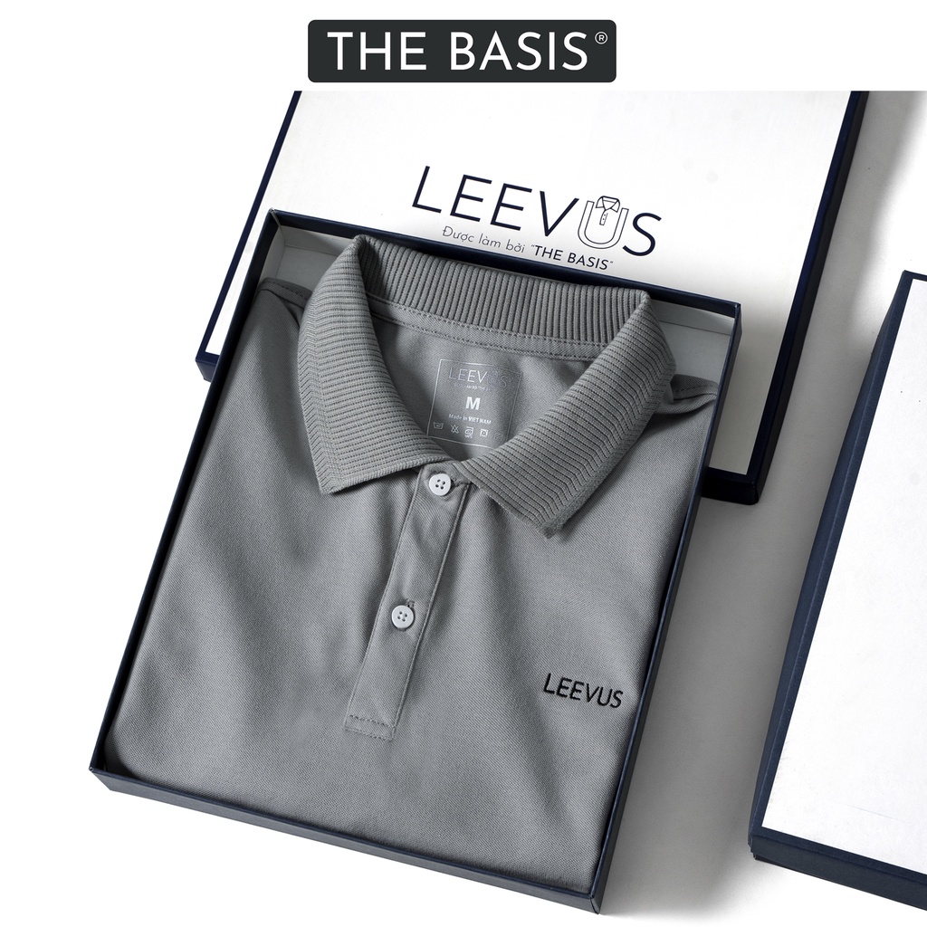Áo Polo nam có cổ DASA LEEVUS màu xám, bo cổ và tay dệt gân, thêu logo, vải CVC cá sấu, form regular APL23