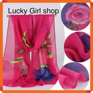 Khăn choàng cổ voan dài mẫu họa tiết hoa và mẫu màu loang, khổ 160*50cm - Lucky Girl shop
