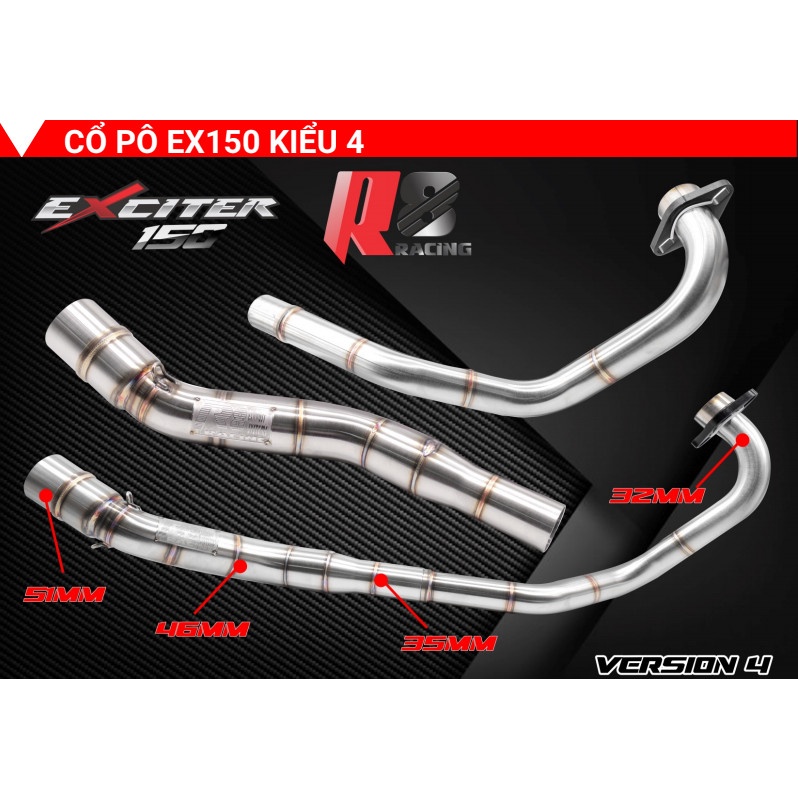 Cổ pô tăng  R8 RACING EX150 / Y15ZR INOX304