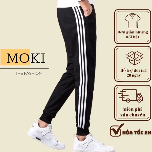 Quần thun thể thao nam MOKI 3 sọc quần nam thu đông co giãn ống suông, ống bo chân