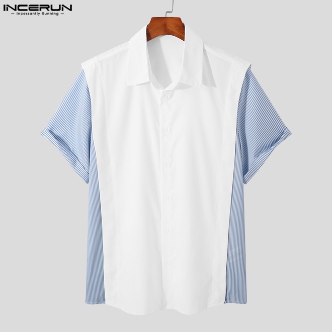Áo sơ mi INCERUN ngắn tay giả hai lớp thời trang mùa hè dành cho nam