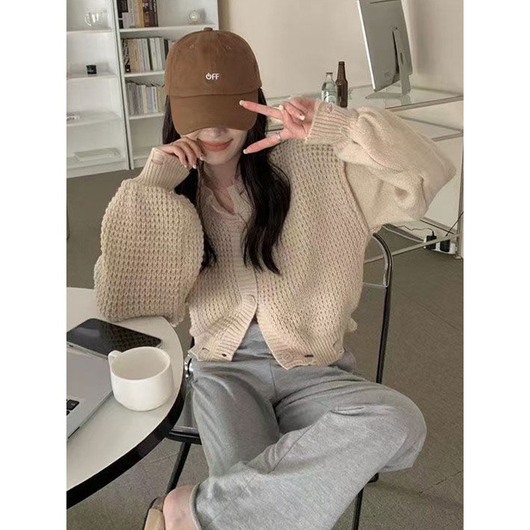 Áo khoác YEYA cổ tròn tay phồng dáng rộng cài khuy kiểu Hàn Quốc thời trang cho nữ