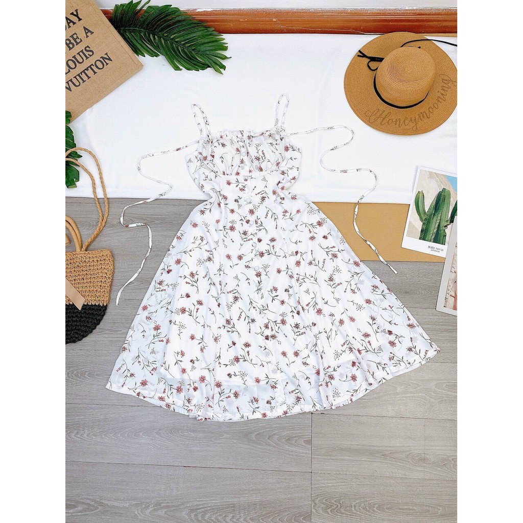 D3148❤️Đầm 2 dây hoa nút bọc (lụa hoa)❤️ | BigBuy360 - bigbuy360.vn