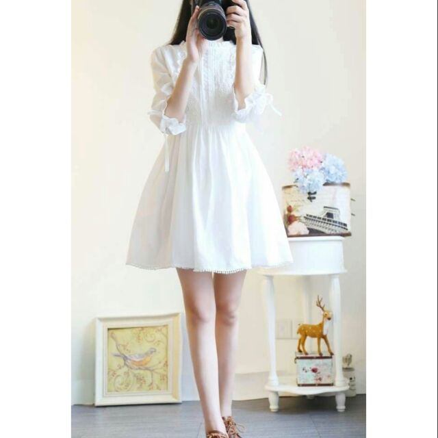 Đầm trắng tiểu thư Hàn Quốc siêu xinh siêu đẹp siêu dễ thương mới cập bến kèm ảnh thật