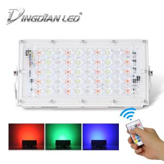 Đèn LED màu từ xa 220 V Đèn pha màu Muti Đèn lũ ngoài trời 50W Công suất hoàn hảo Siêu sáng Đèn chiếu sáng