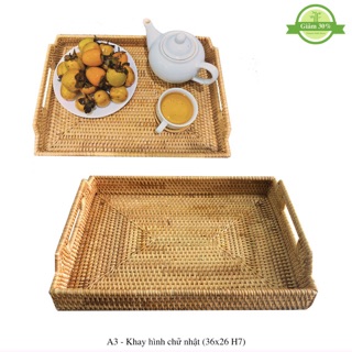 Khay hình chữ nhật A3 | Khay mây tre đan | Hàng xuất dư cao cấp