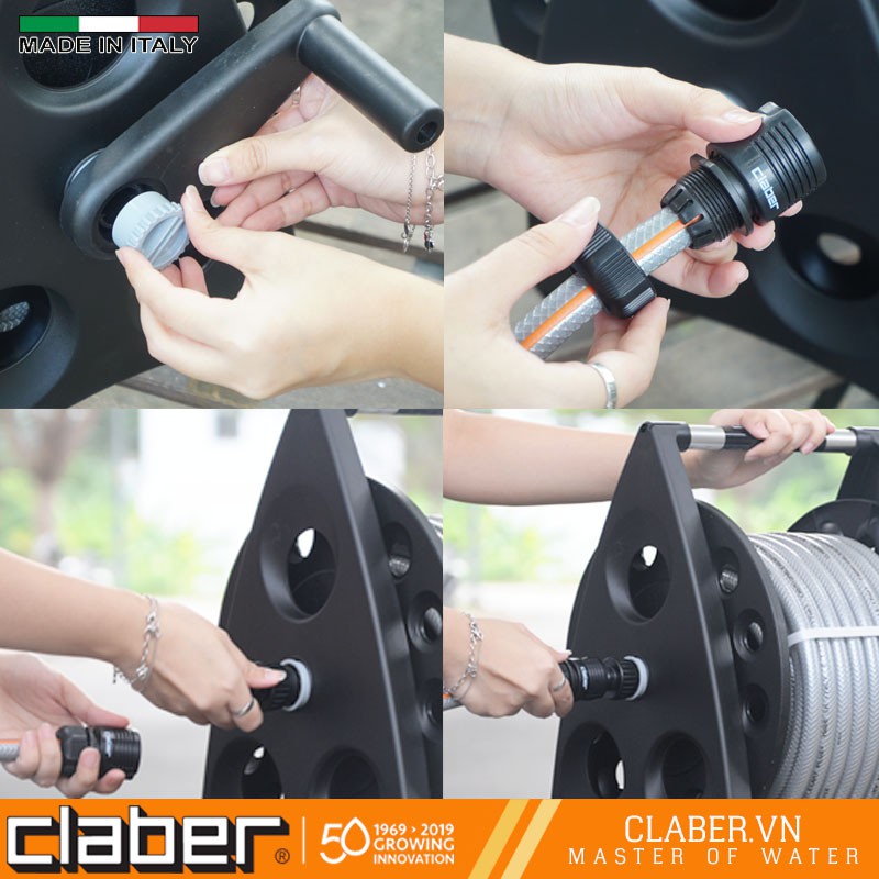 Bộ Cuộn Ống Tưới Cây Claber Kiros Kit 8945 , 20 mét ống phi 12mm, có vòi xịt, tăng thêm vòi tưới cao cấp