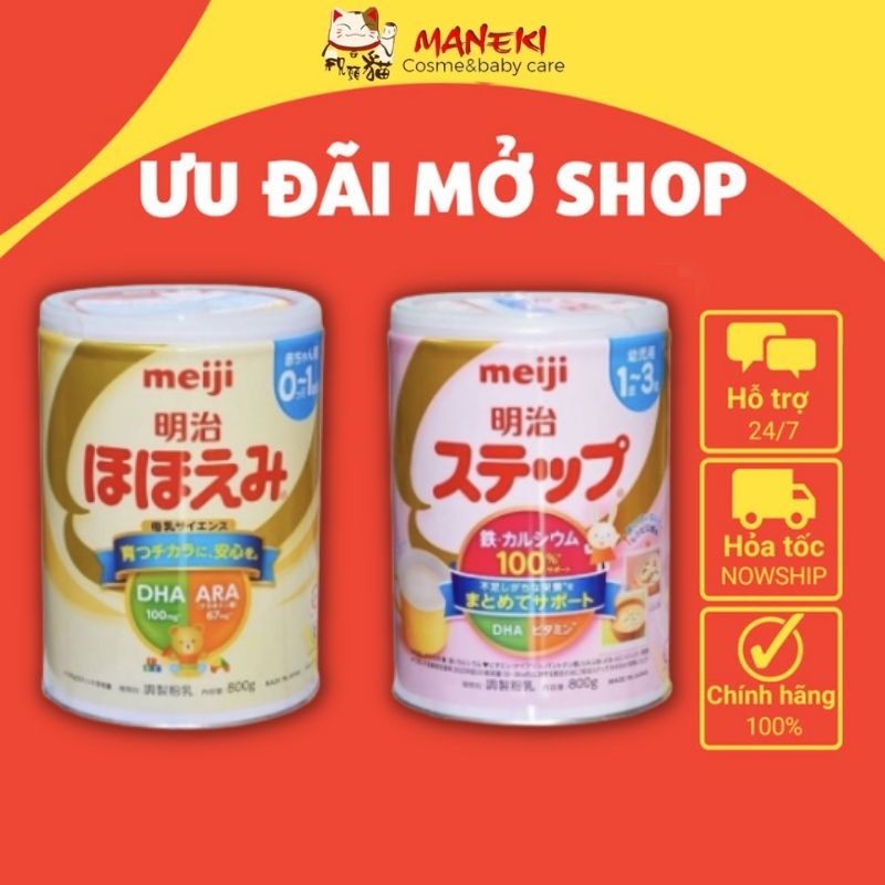 Sữa bột Meiji 800gr sữa lon Meiji số 0 và số 9 hàng Nhật nội địa mẫu mới Maneki