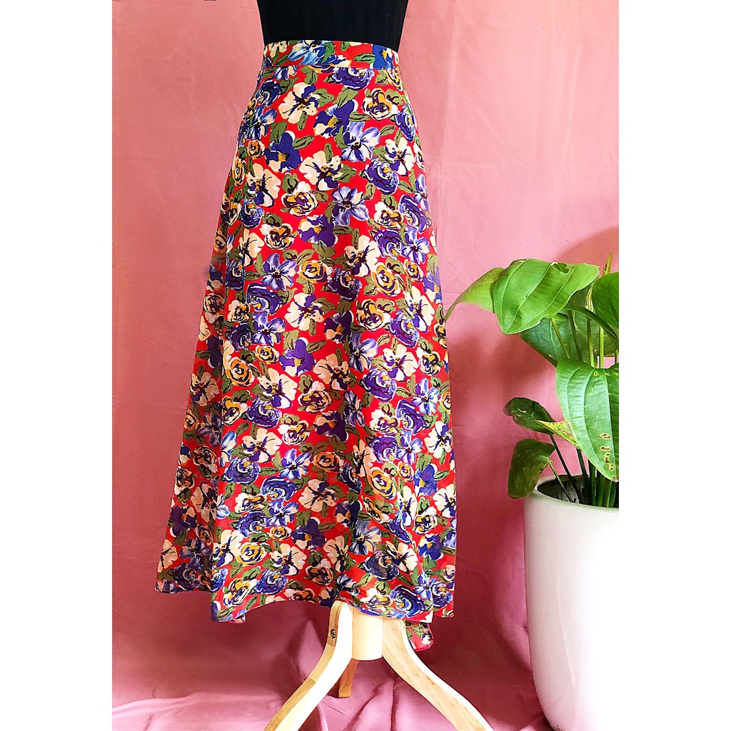 Chân Váy Maxi Hoa Nhí 2 Lớp, Váy Nữ Vintage Dáng Dài