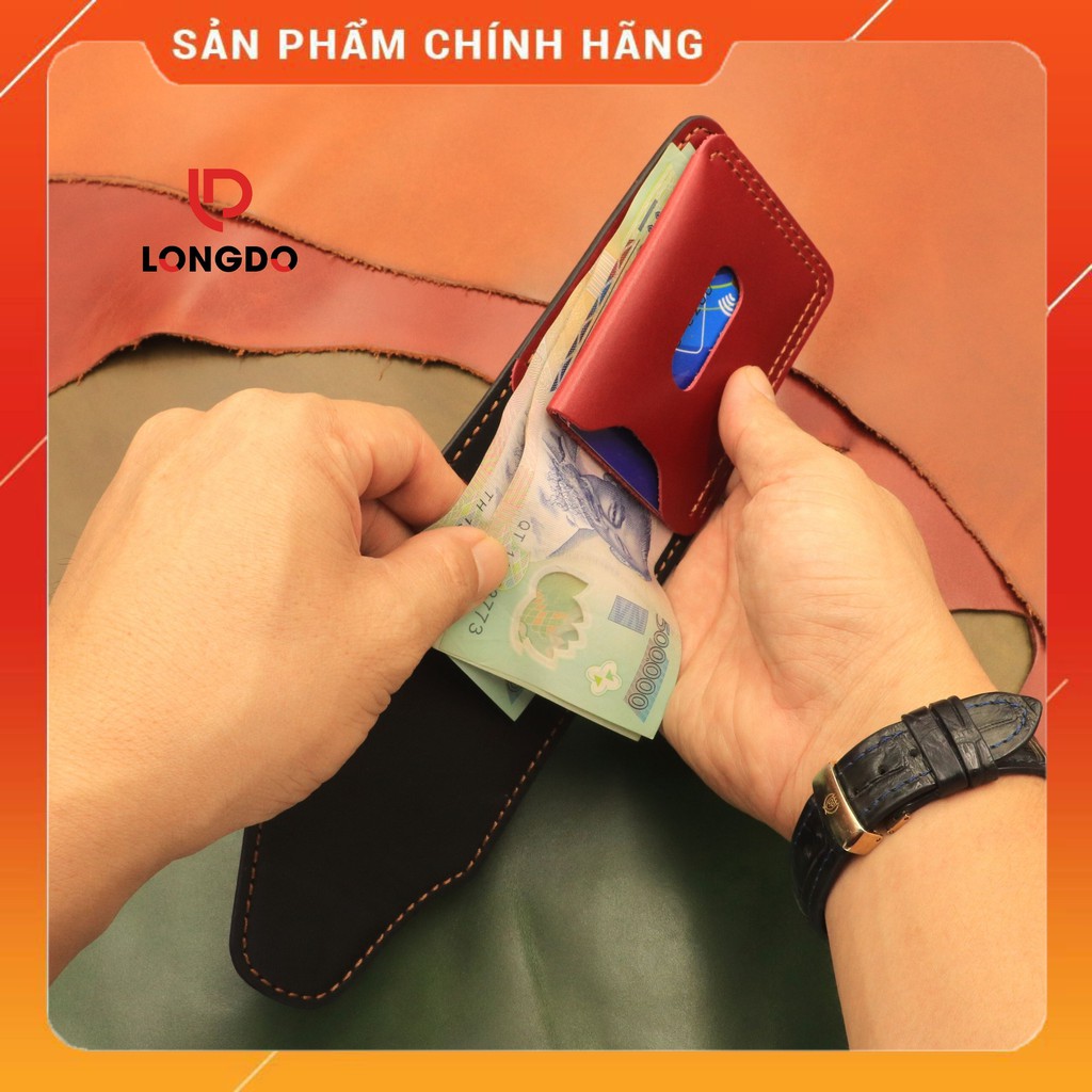 Ví Sen 5 Cao Cấp - Cam Kết 100% Da Bò Thật - Ví Nam Nhỏ Gọn Màu Đỏ Hàng Chính Hãng Thương Hiệu Longdo Leather