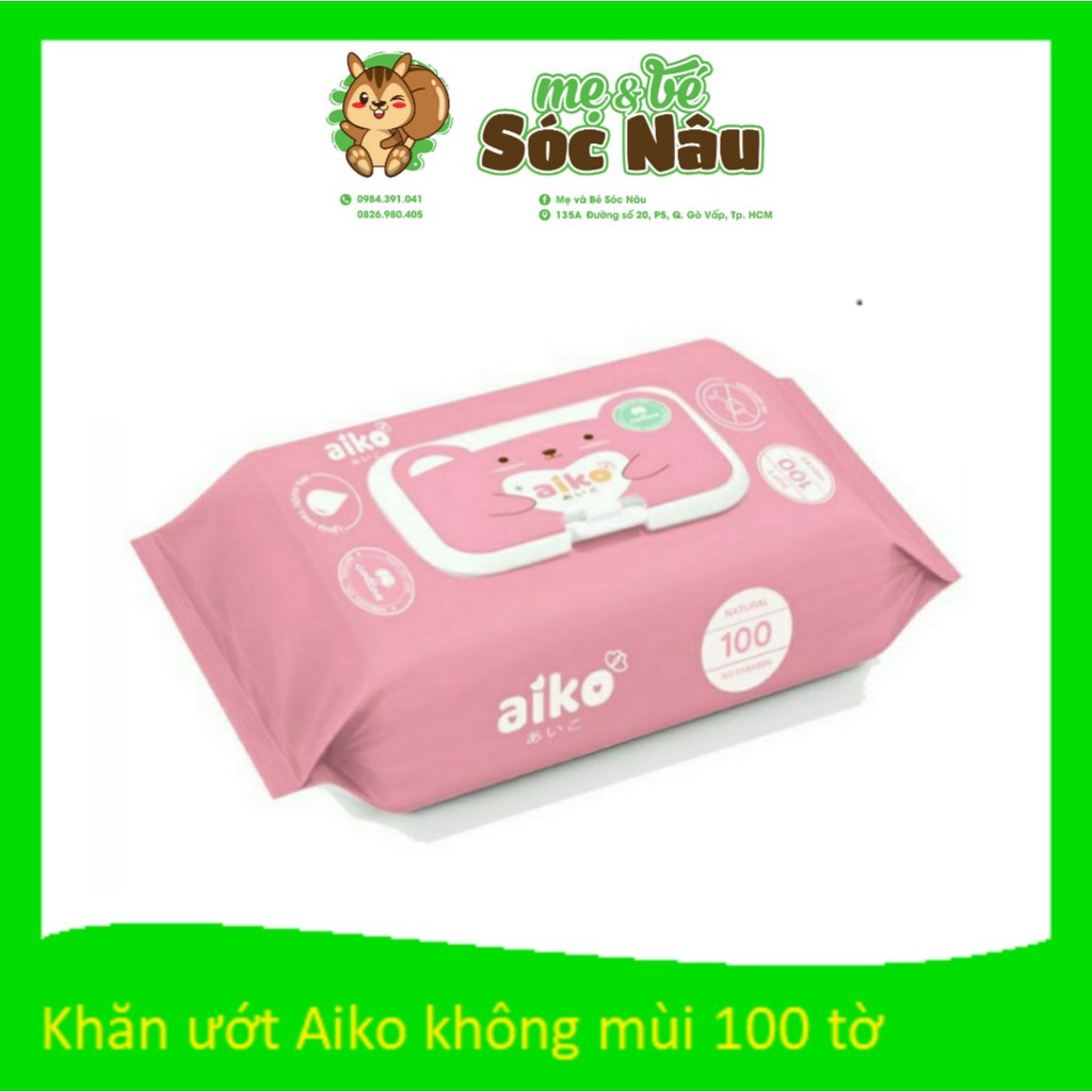 Khăn ướt Aiko cho bé không mùi 100 tờ