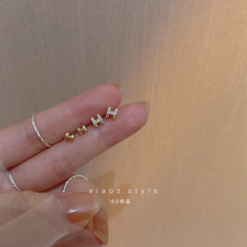 Bông Tai Mạ Bạc 925 Hình Chữ h Nhỏ Xinh Đơn Giản Thời Trang