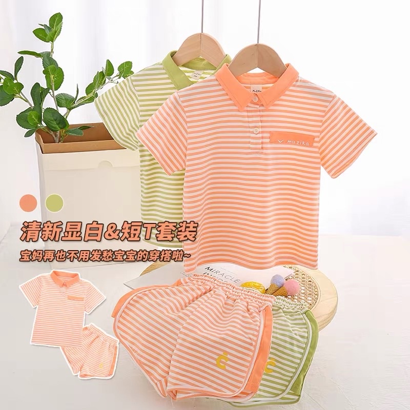 Bộ Cộc Tay Polo Kẻ Chất Liệu Cotton Polo Chun Cho Bé Trai Và Bé Gái Từ 5Kg Đến 28Kg Thời Trang trẻ Em Tin Store