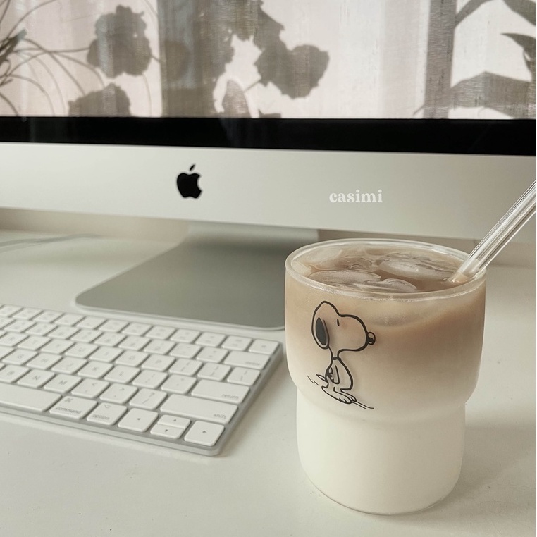Ly cốc thuỷ tinh trong suốt hình cún SNOOPY 400ml uống cà phê, trà xinh Casimi Decor