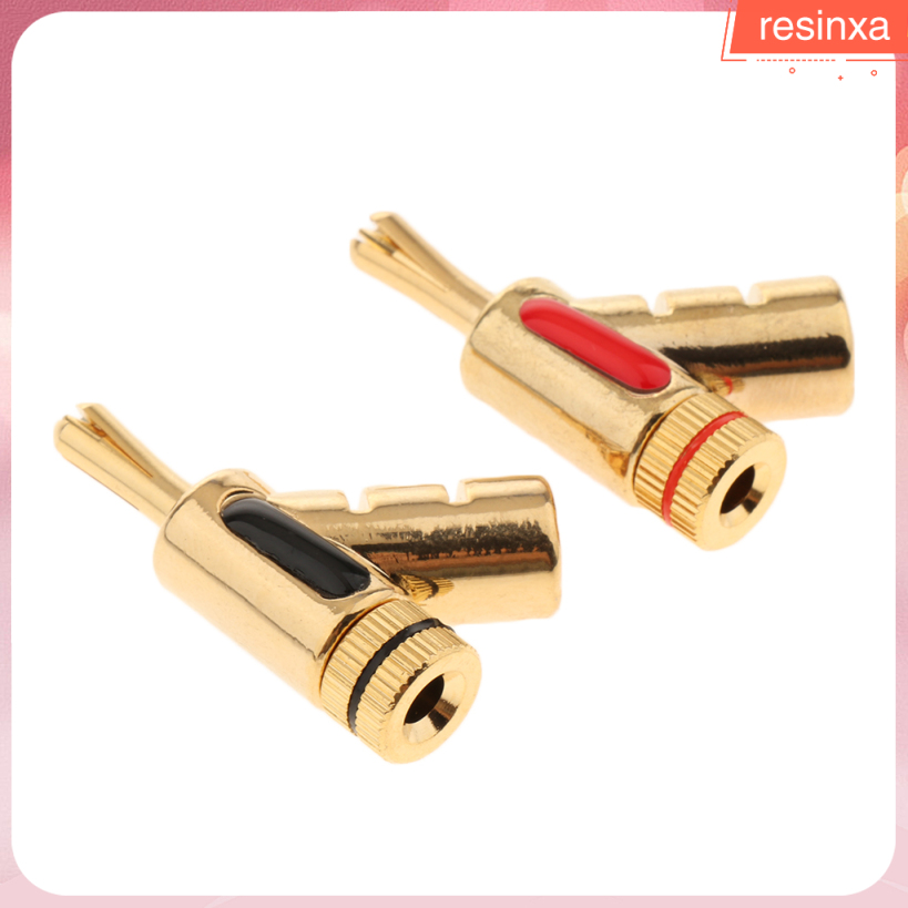 2pcs/Set 4mm Pure Copper Gold Plated Banana Plugs, Speaker Wire Cable Self-Lock Audio Connectors AMP Screw Lock Type Terminal Plugs (Black+Red)