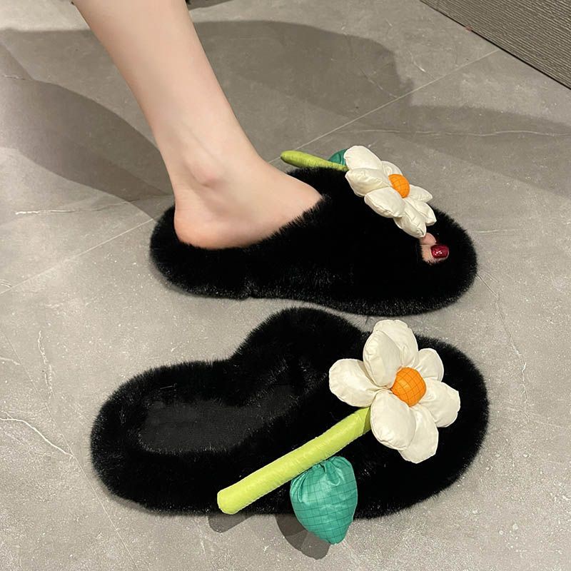 Dép Bông Quai Chéo Phối Lông Thời Trang Thu Đông 2022 Cho Nữ