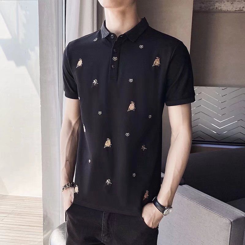 Áo Thun Polo Ngắn Tay Thêu Họa Tiết Thời Trang Mùa Hè Hàn Quốc Cho Nam