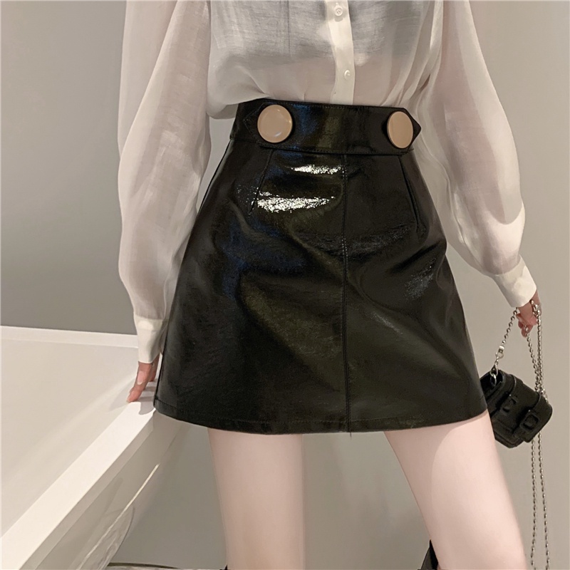 Chân váy da PU lưng cao thời trang mùa thu