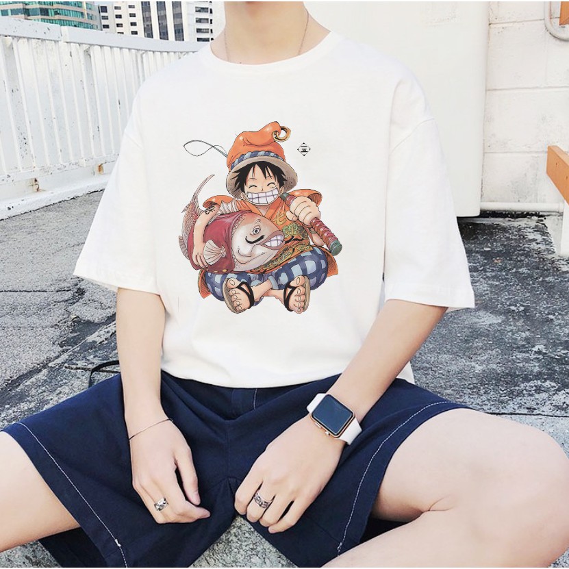 Áo thun tay lỡ unisex form rộng nam nữ oversize Luffy OnePiece Ẵm Cá Chép - 360 clothing tee basic