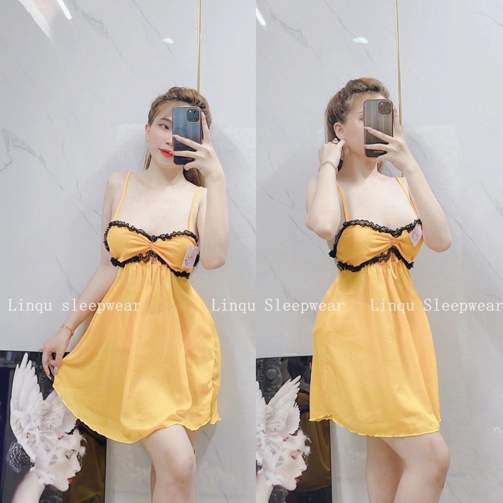 Váy ngủ sexy 2 dây gợi cảm, đầm ngủ nữ chất voan mềm mát mặc thoải mái freesize - Linqustore