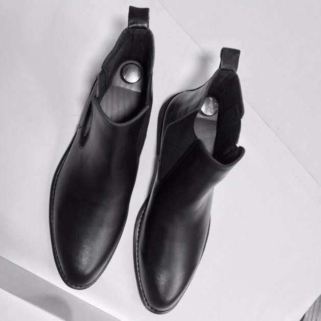 [Real] [ FREE SHIP ] Giày Chelsea Boot Nam Tăng Chiều Cao 3,5 Cm Da Bò Thật  Đen Bóng Mờ Cổ Chun Ôm Cổ Chân : 1 . new