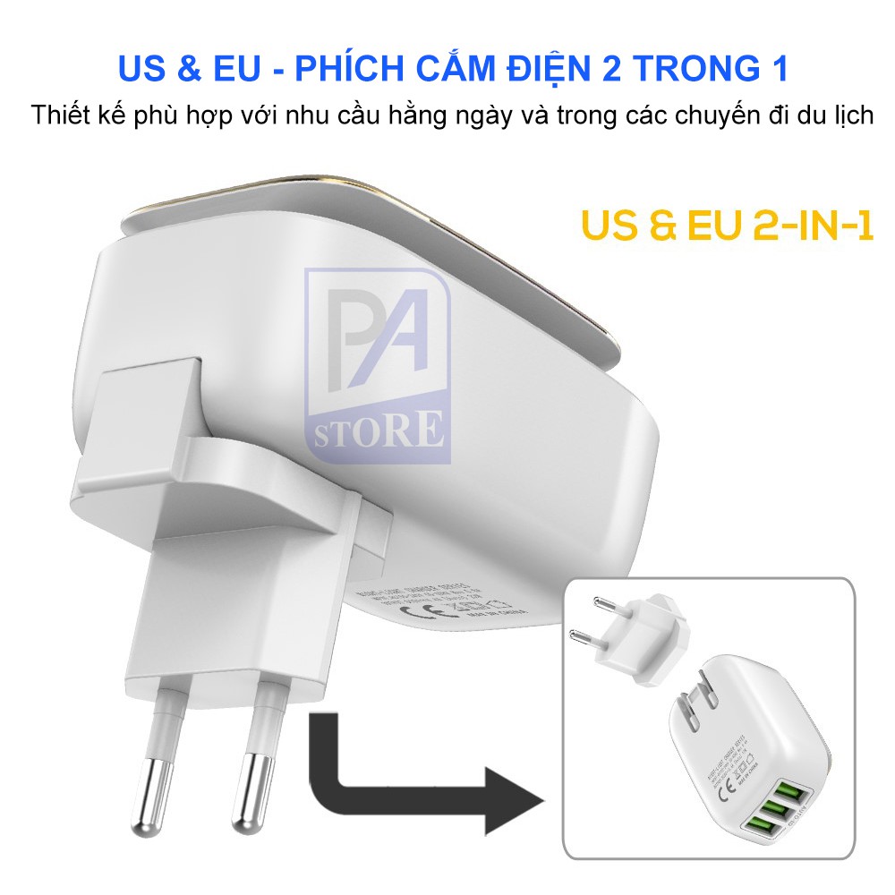 Củ Sạc Điện Thoại TOPK - 3 Cổng USB – Tích Hợp Đèn Ngủ Cảm Ứng