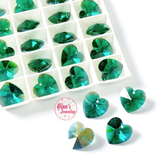 Hạt Pha Lê Swarovski - Trái Tim Crystal Heart Pendant 6202 - Size 14mm - Màu 205AB Emerald