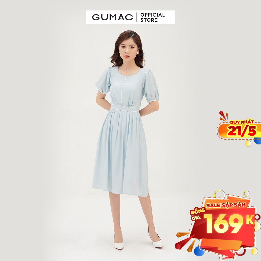 [Mã WABRGU155 giảm 15% tối đa 50k đơn 199k] Đầm xòe nữ nhún tùng phối viền GUMAC màu xanh,đủ size, phong cách DB3112 | BigBuy360 - bigbuy360.vn
