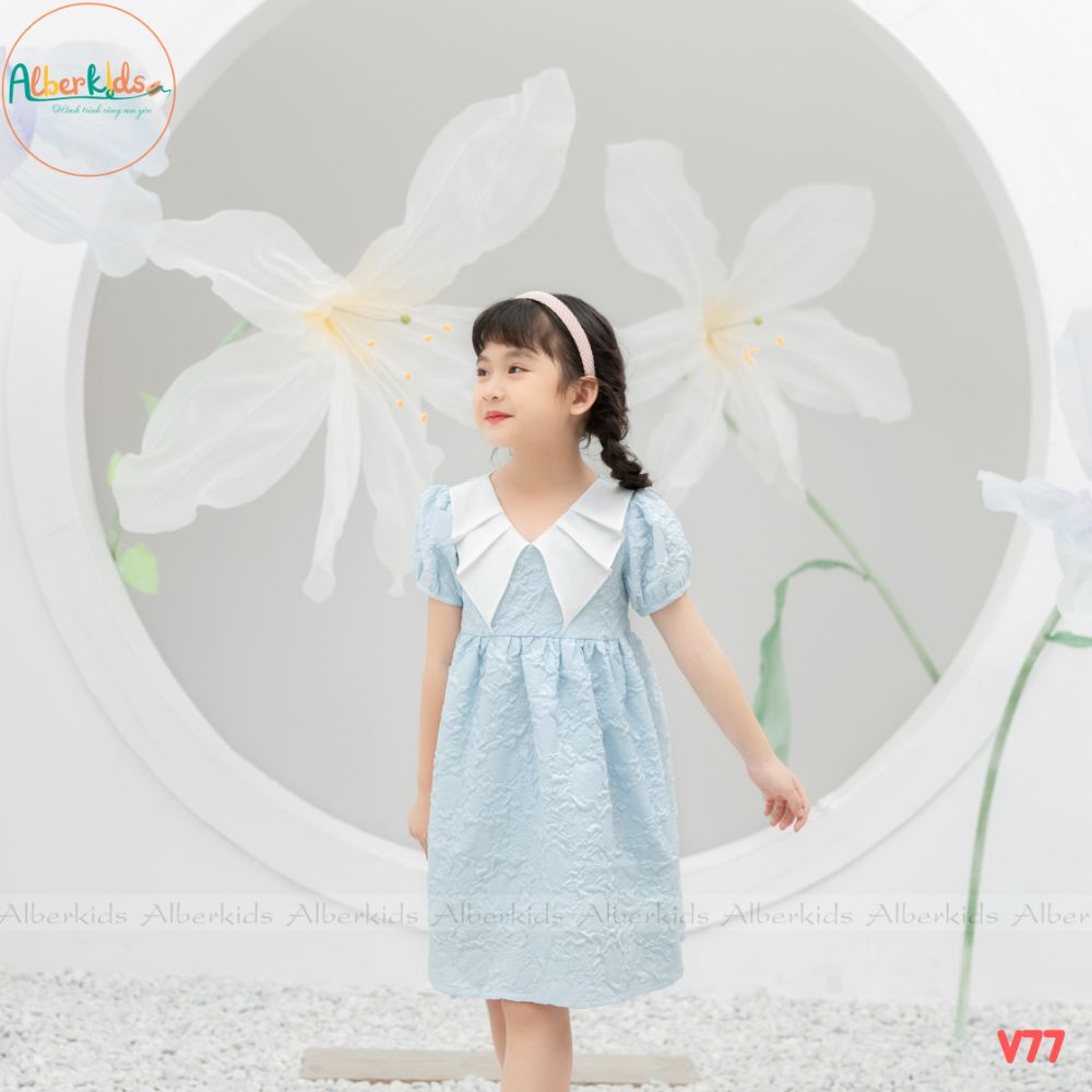 Váy bé gái ALBERKIDS xanh xốp hoa 2 lớp công chúa xinh đẹp cho trẻ em 2,3,4,5,6,7,8,9,10,11,12 tuổi [V77]