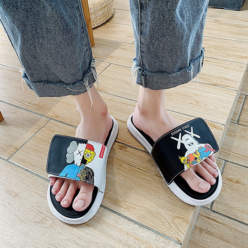 MICROFIBER Dép Sandal Quai Ngang Bằng Da Sợi Nhỏ Nhẹ In Họa Tiết Hoạt Hình Thời Trang Mùa Hè Cho Nam Nữ Size 35-46