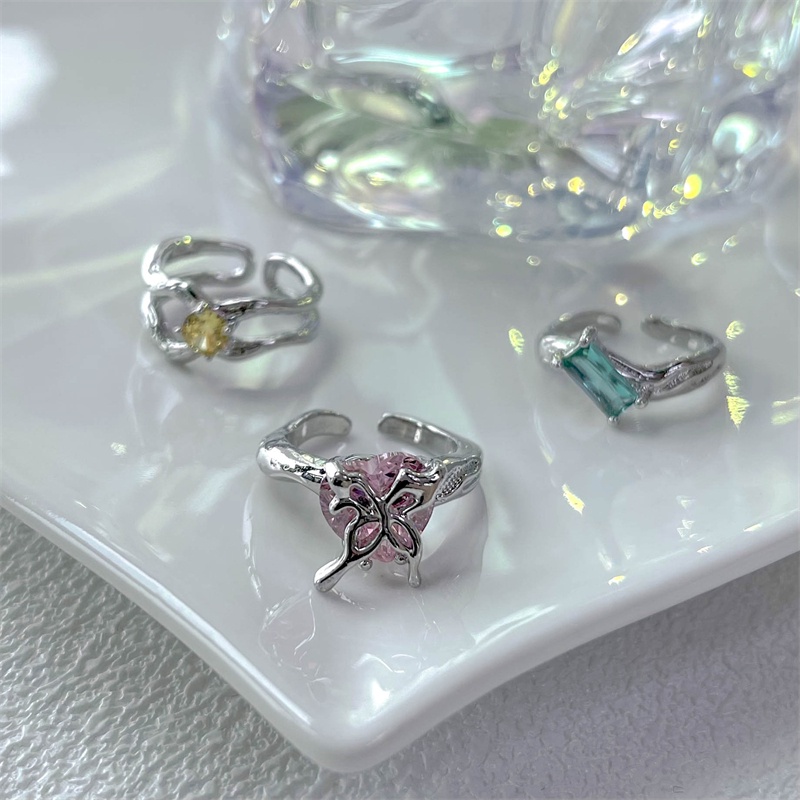 Nhẫn Hở Hình Nơ Đính Đá Zircon Nhiều Màu Sắc Phong Cách Hip Hop Thời Trang Sang Trọng Có Thể Điều Chỉnh