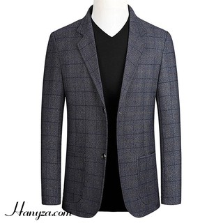 Áo blazer nam cổ vest kẻ caro phong cách Châu Âu.