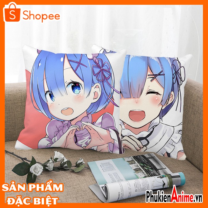 Shop Anime HCM - Áo gối, gối tựa lưng, gối sofa, bao gối 40x40 in hình Anime Rezero - Rem