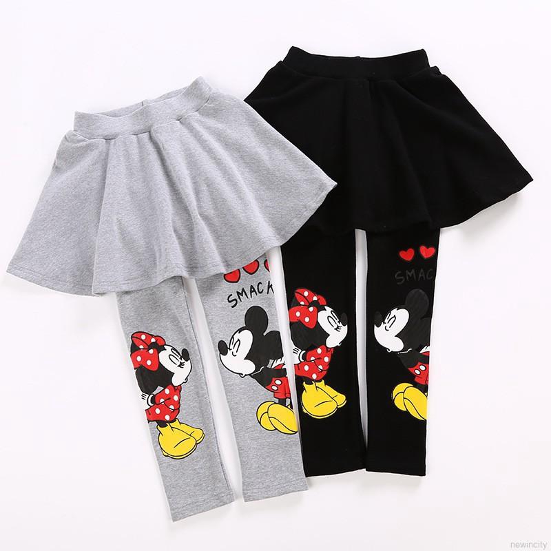 Quần legging giả váy in hình chuột Mickey dễ thương cho bé gái