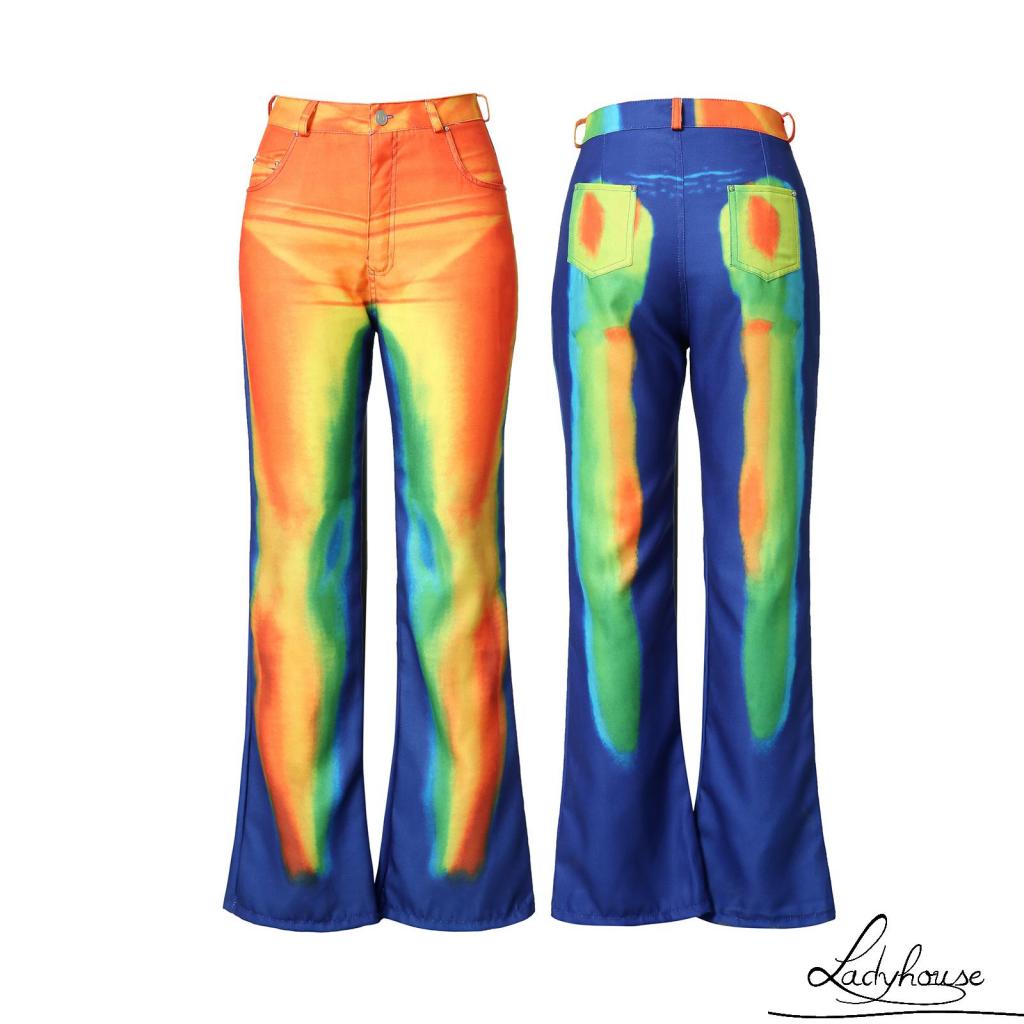 Quần ống rộng Lưng Cao Nhuộm Màu Thời Trang Đường Phố Cho Nữ