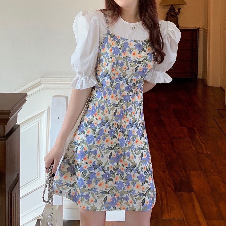 Đầm Hai Dây Họa Tiết Hoa Phong Cách Pháp Thời Trang Mùa Hè Hàng Mới 2022