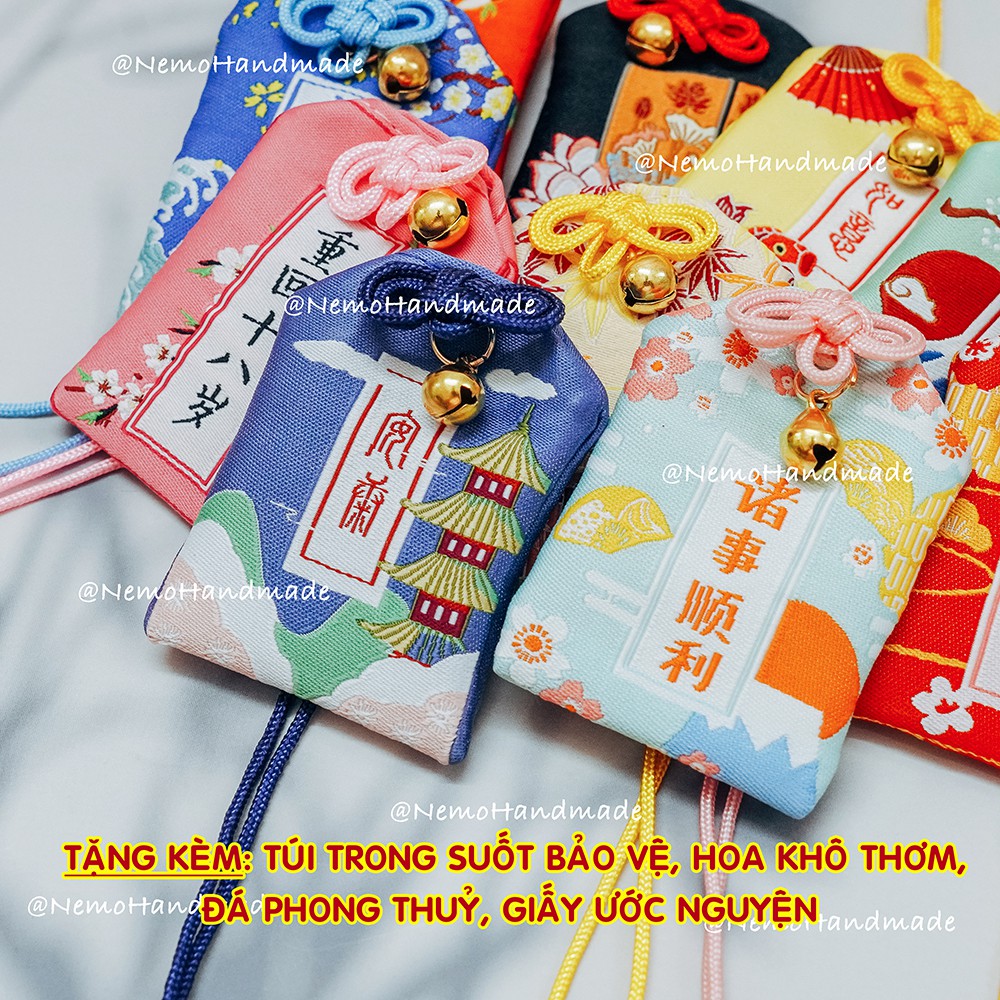 Túi Phước Omamori bọc vỏ trong suốt tặng kèm hoa khô, đá phong thuỷ, giấy ước nguyện - Mã sản phẩm OMPC10M