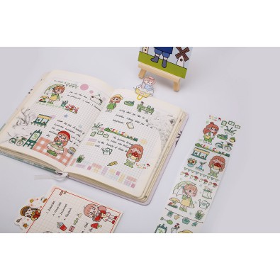 Miếng Dán Washi Sticker In Họa Tiết Cô Bé DIY Trang Trí Cực Dễ Thương