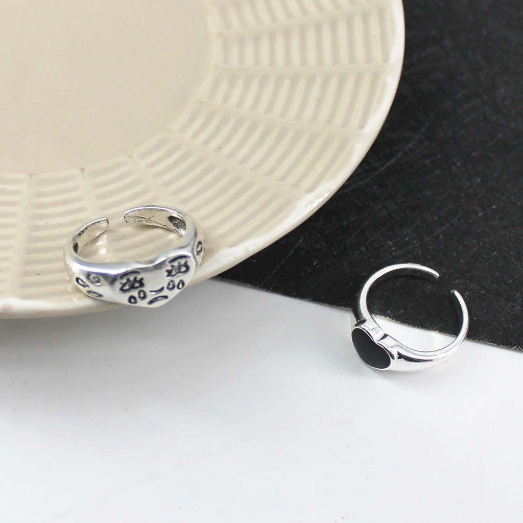 Nhẫn Mở Màu Đen Hình Giọt Nước Phong Cách Âu Mỹ