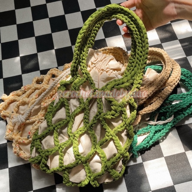 Túi lưới đan sợi vải trơn-Crochet frabic net shoulderbag