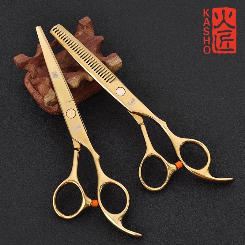 Bộ Kéo cắt tóc và tỉa tóc Thép không gỉ KAI - 0.6 ink có 3 màu mua 1 bộ được tặng ví da và phụ kiện