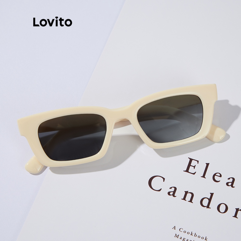 Lovito Kính râm Colorblock All-Match thông thường với Hộp kính L34AD052 (Màu nâu)